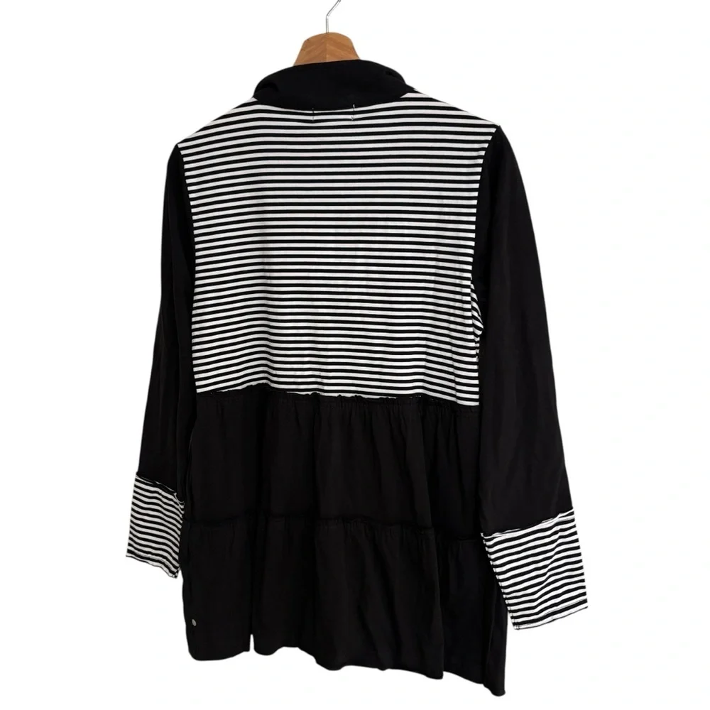Neon Buddha black white stripes front row tiered ruffle zip up jacket pockets XS - Picture 12 of 15